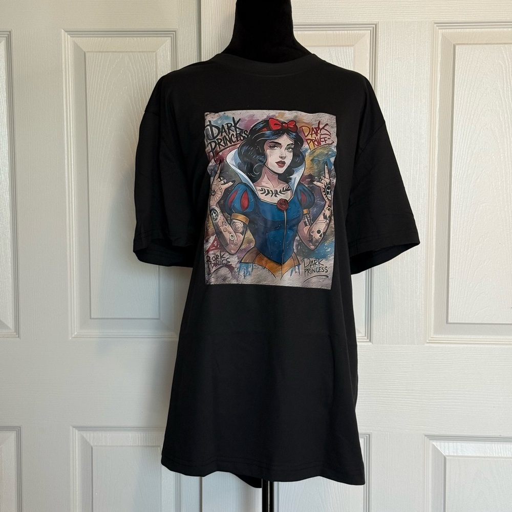 NWOT Black Graphic T-Shirt with Dark Princess Snow White Design